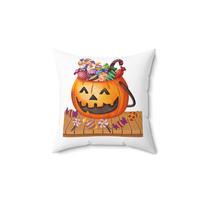 White Jack O Lantern With Candy Halloween Throw Pillow,  Halloween Room Decor, Decorative Spooky Throw Pillow, 18x18 Accent Pillow