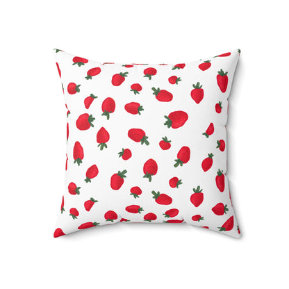 Strawberry Printed Throw Pillow, Room Accent Decor, Red And White Square Designer Pillow