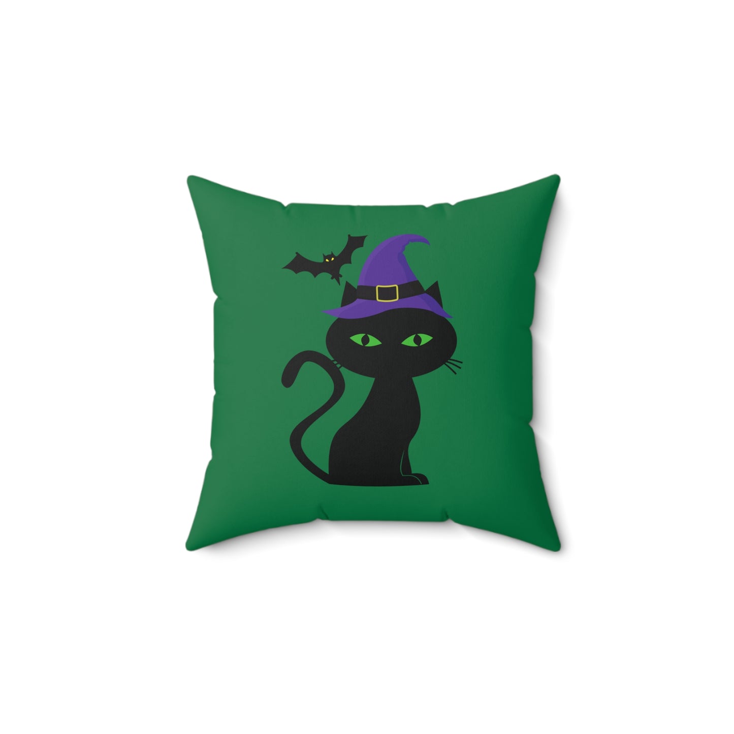 Green Halloween Throw Pillow, Halloween Room Decor,  Scary Black Cat Decorative Throw Pillow, Perfect Pillow For Patio, Dorm Throw Pillow