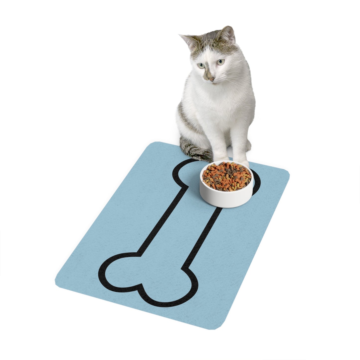 Blue Pet Food Mat With Bone Design