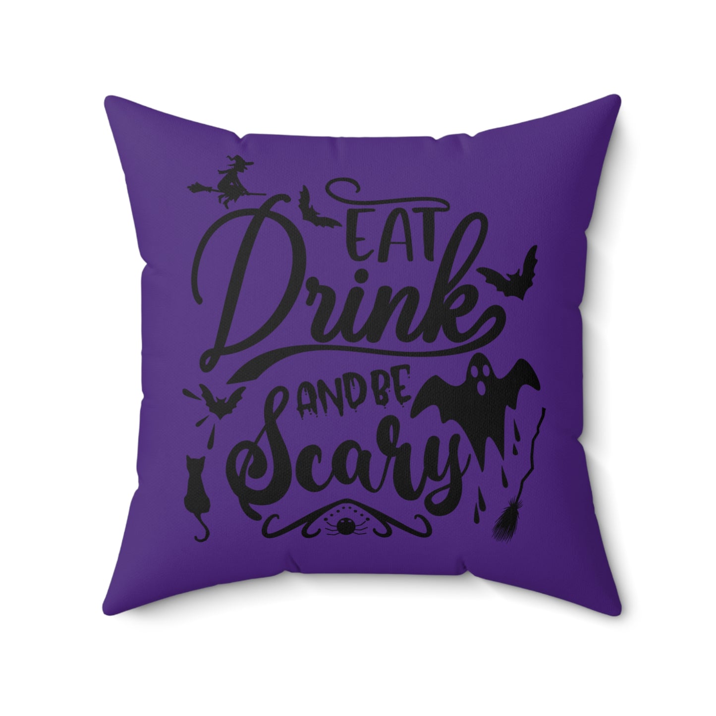 Halloween Purple Throw Pillow, Unique Halloween Throw Pillow, Eat Drink And Be Scary Printed Pillow, Designer Polyester Pillow For Anyone