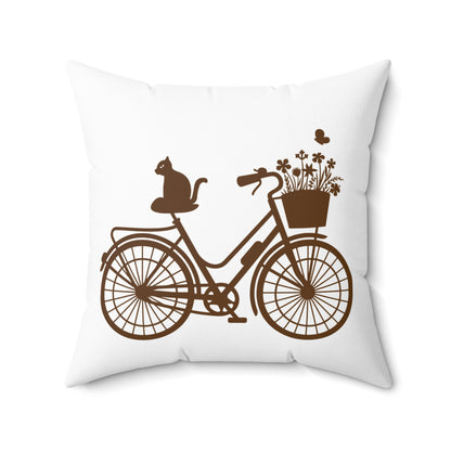 Bicycle Cat Accent Throw Pillow For Living Room, Statement Room Decor, Conversation Starter Pillow Decor, Housewarming Gift