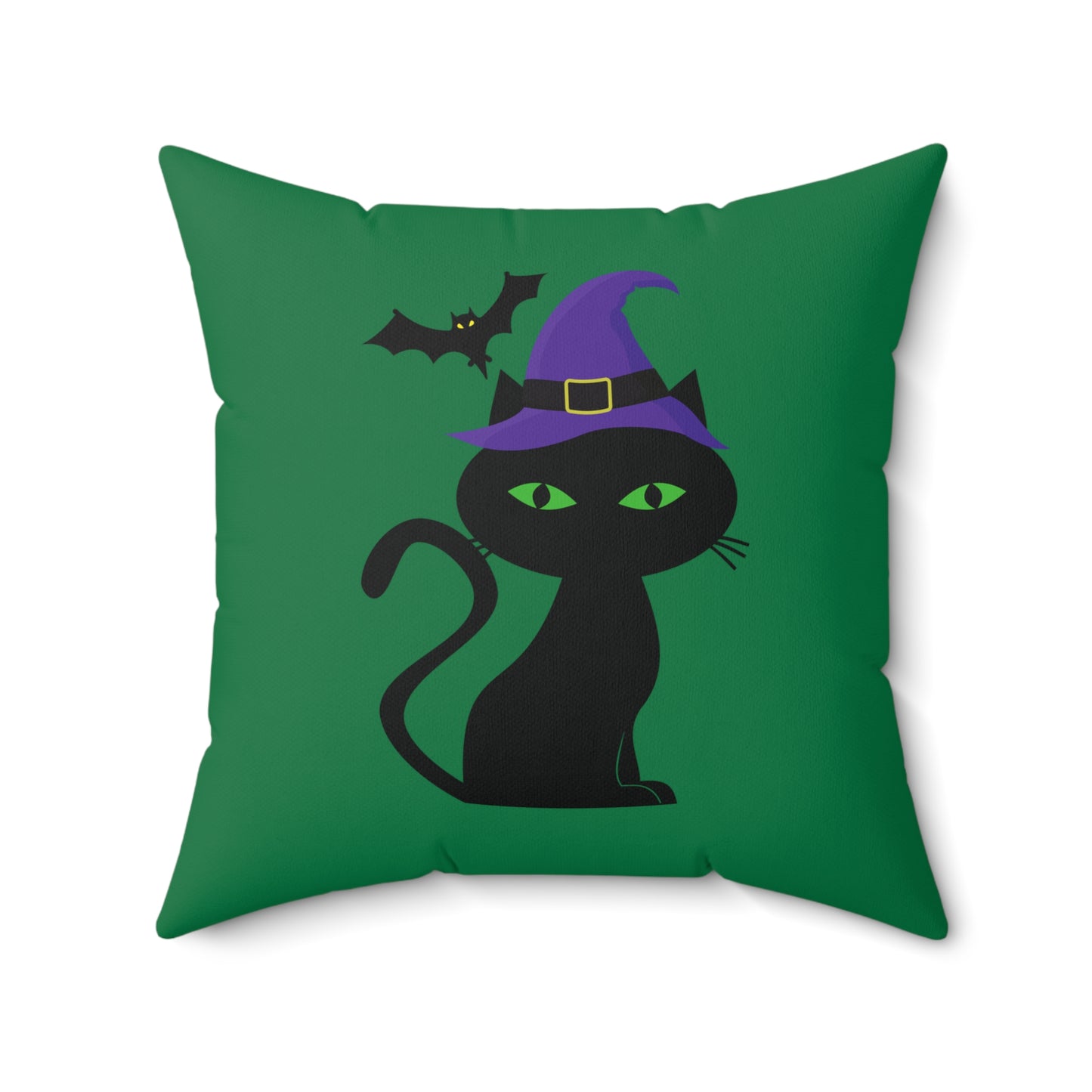 Green Halloween Throw Pillow, Halloween Room Decor,  Scary Black Cat Decorative Throw Pillow, Perfect Pillow For Patio, Dorm Throw Pillow