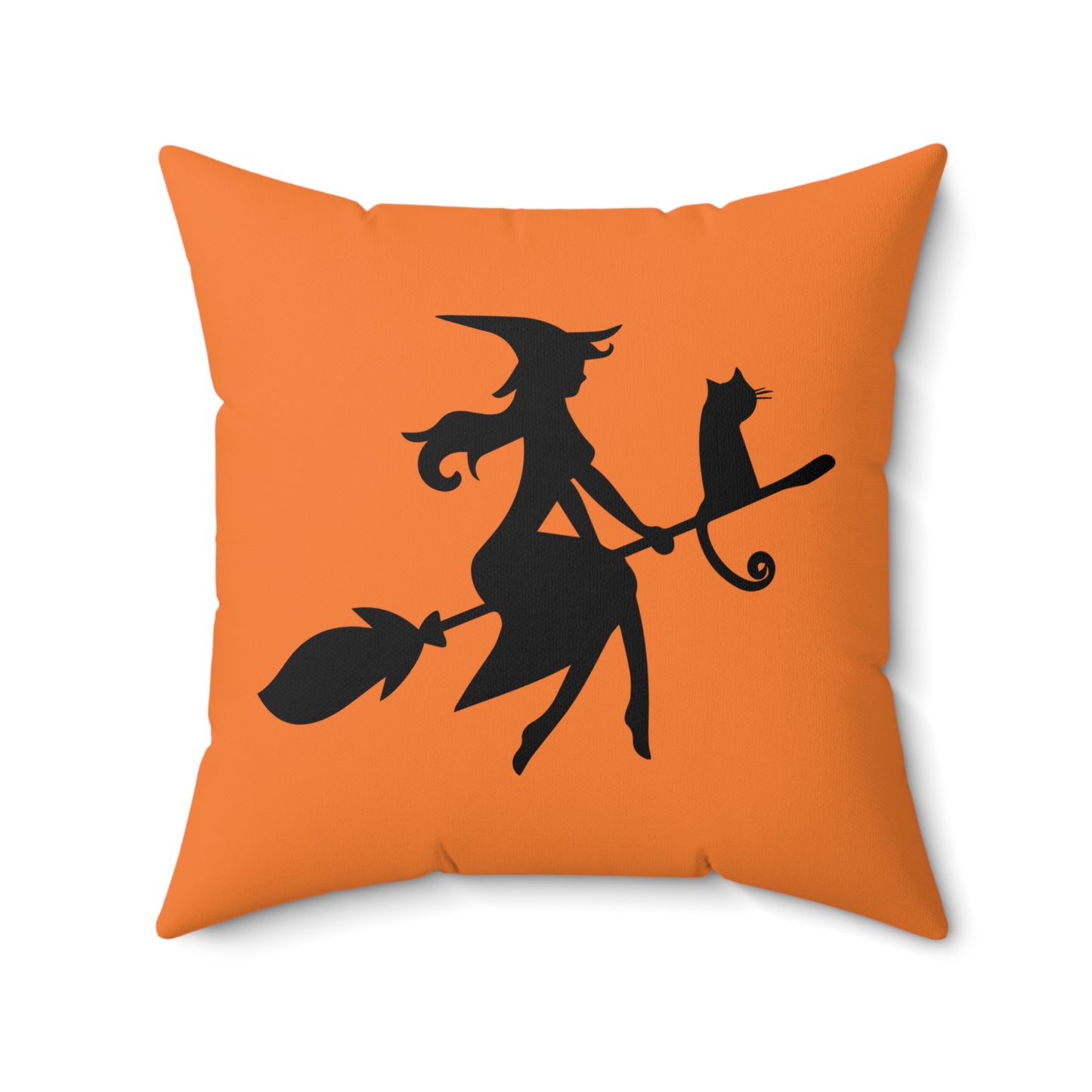 Halloween Witch In Flight Throw Pillow, Orange And Black Designer Pillow, Unique Fall Decor, Cute Halloween Decorative Pillow, Couch Pillow