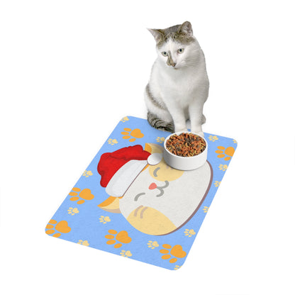 Cat Wearing Santa’s Hat Design Pet Food Mat