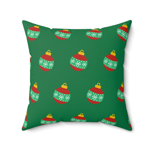 Coussin décoratif à motif de boules de Noël – Décoration festive rouge et verte pour la maison ou le bureau