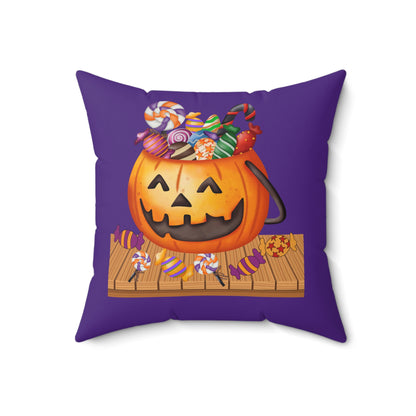 Coussin de bonbons Halloween Jack O Lantern, coussin d'automne violet pour chambre d'enfant, visage de citrouille amical pour chambre d'enfant, décoration de chambre d'Halloween