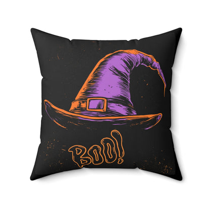 Witch Hat “Boo!” Halloween Throw Pillow – Square Decorative Pillow for Spooky Home Decor