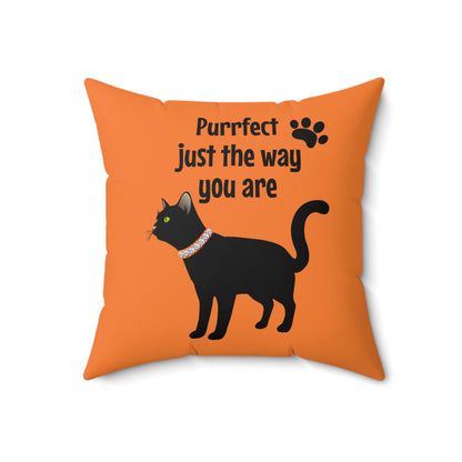 Black Cat Halloween Decorative Throw Pillow, Orange Square Pillow With Cover, Living Room Accent Decor,  Gifts For Cat Lovers, Cat Moms