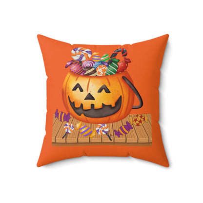 Halloween Jack O Lantern Candy Square Pillow, Pumpkin With Candy Pillow, Halloween Decor Pillow, Fall Decor Pillow, Halloween Decor