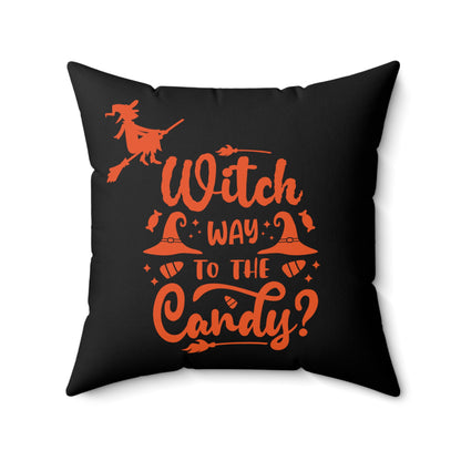 Bruja de Halloween en camino a los dulces, almohada decorativa de Halloween, almohadas decorativas de poliéster para Halloween, almohadas decorativas en naranja y negro