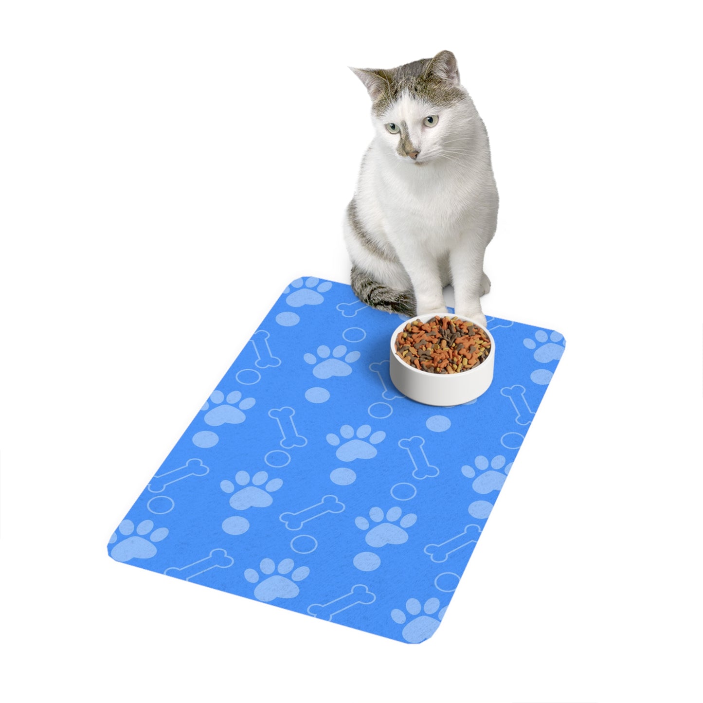 Paws & Bones Blue Pet Food Mat: A Playful Dining Experience