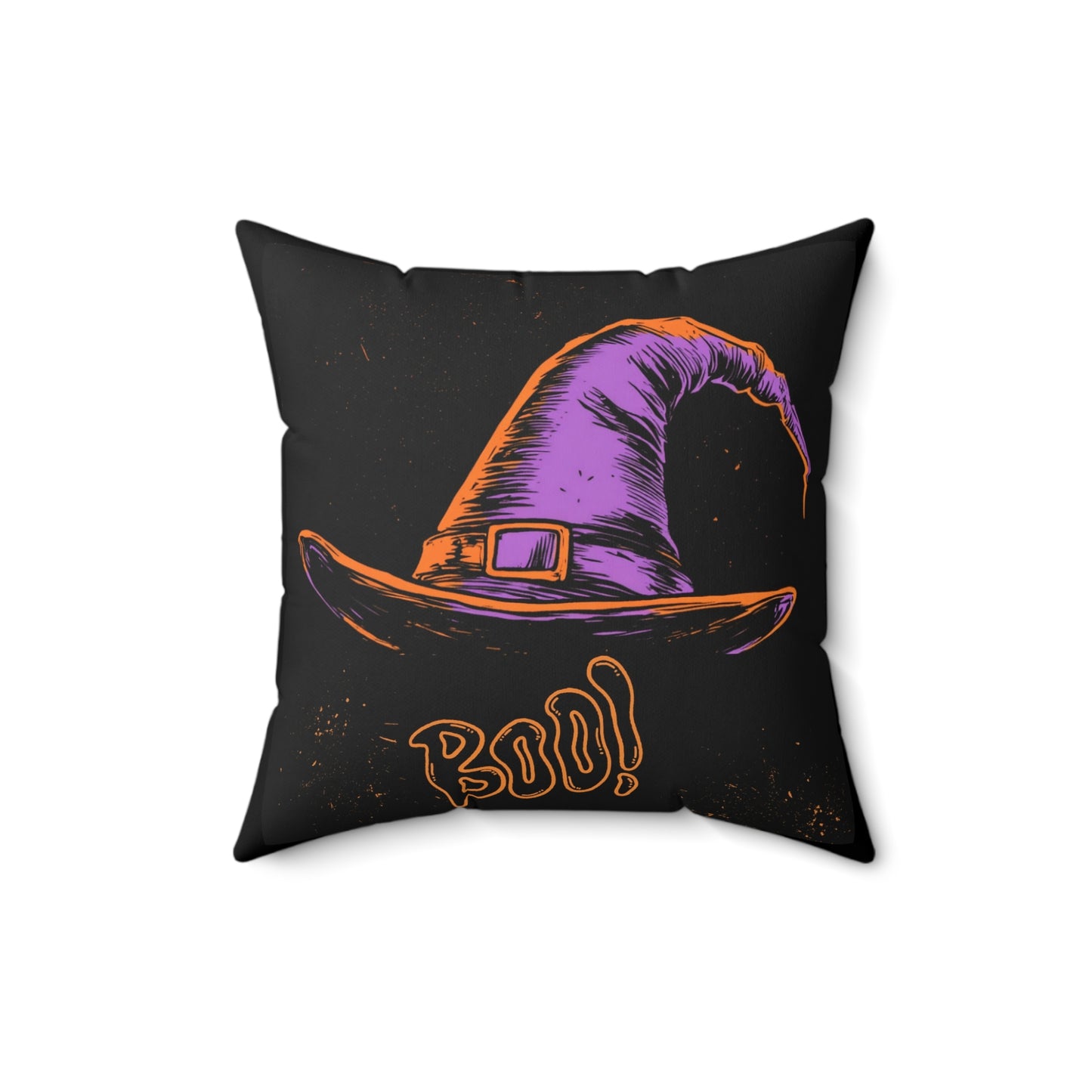 Witch Hat “Boo!” Halloween Throw Pillow – Square Decorative Pillow for Spooky Home Decor