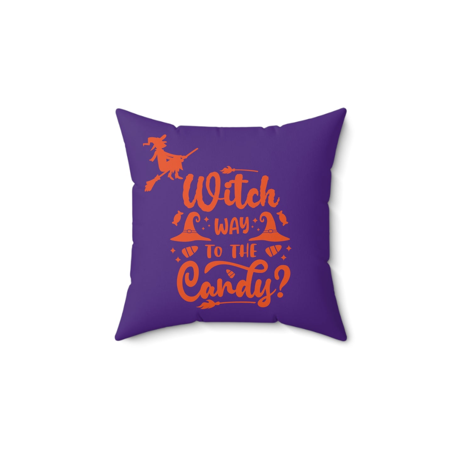 Almohada morada y naranja, decoración de Halloween, almohada con brujas en una escoba buscando dulces, almohada de otoño, decoración de sala de estar de octubre, regalos