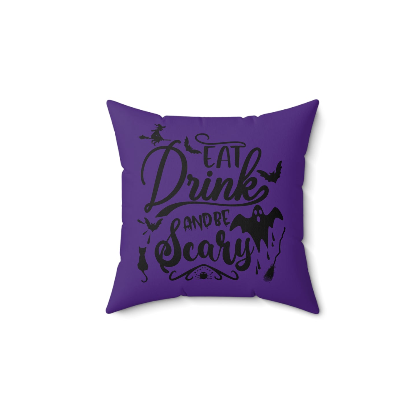 Halloween Purple Throw Pillow, Unique Halloween Throw Pillow, Eat Drink And Be Scary Printed Pillow, Designer Polyester Pillow For Anyone