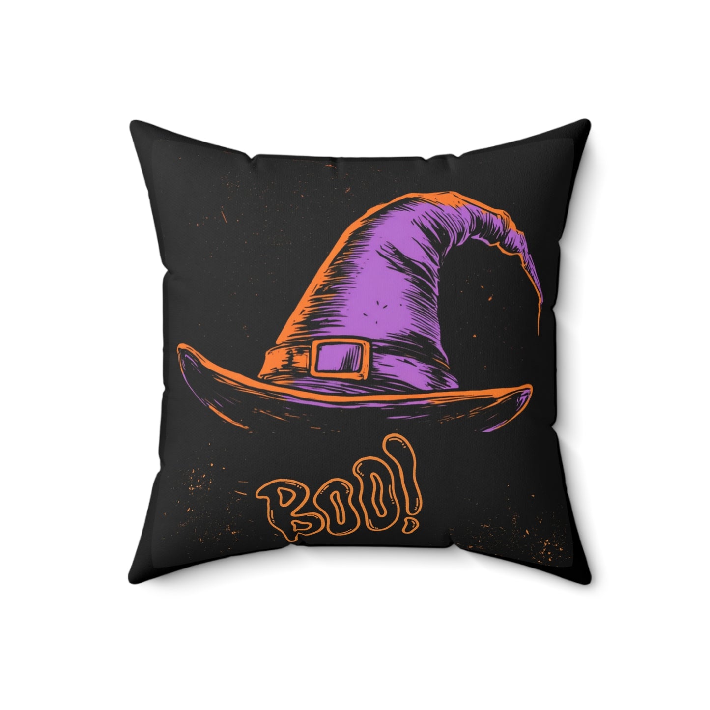 Witch Hat “Boo!” Halloween Throw Pillow – Square Decorative Pillow for Spooky Home Decor