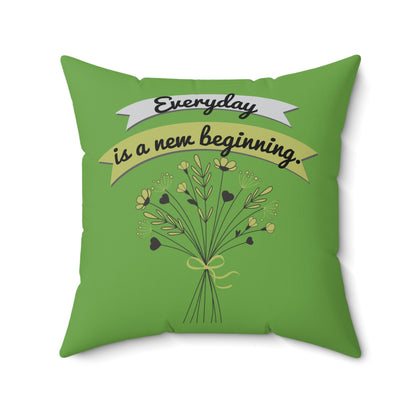 Todos los días son un nuevo comienzo, elegante almohada floral verde, almohada de poliéster con funda, almohada de 18 x 18 pulgadas, decoración de habitación verde, ideas de regalo