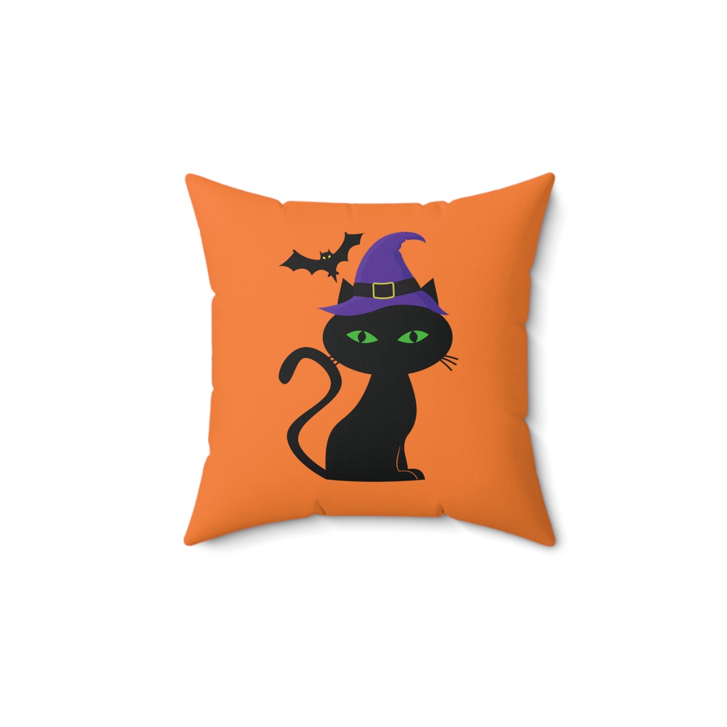 Halloween Black Cat  Throw Pillow, Orange Square Pillow With Black Cat, 100% Polyester Printed Designer Pillow, 18x18 Inch, Halloween Decor