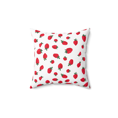 Strawberry Printed Throw Pillow, Room Accent Decor, Red And White Square Designer Pillow