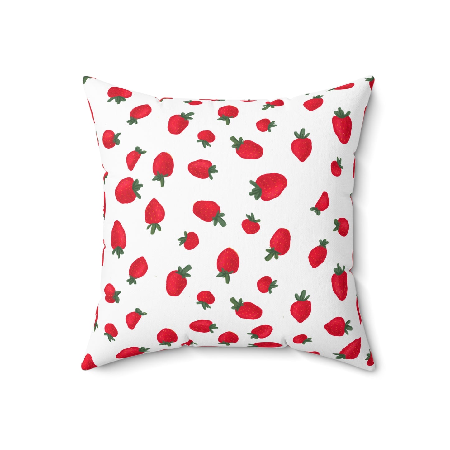 Strawberry Printed Throw Pillow, Room Accent Decor, Red And White Square Designer Pillow