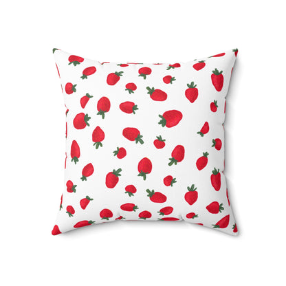 Cojín con estampado de fresas, decoración de habitación, cojín de diseño cuadrado rojo y blanco