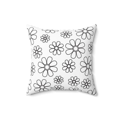 Almohada decorativa con diseño de flores en blanco y negro, almohada decorativa para sala de estar, almohada de diseño de 16 x 16 pulgadas, almohada con diseño floral de contorno negro, ideas para regalos