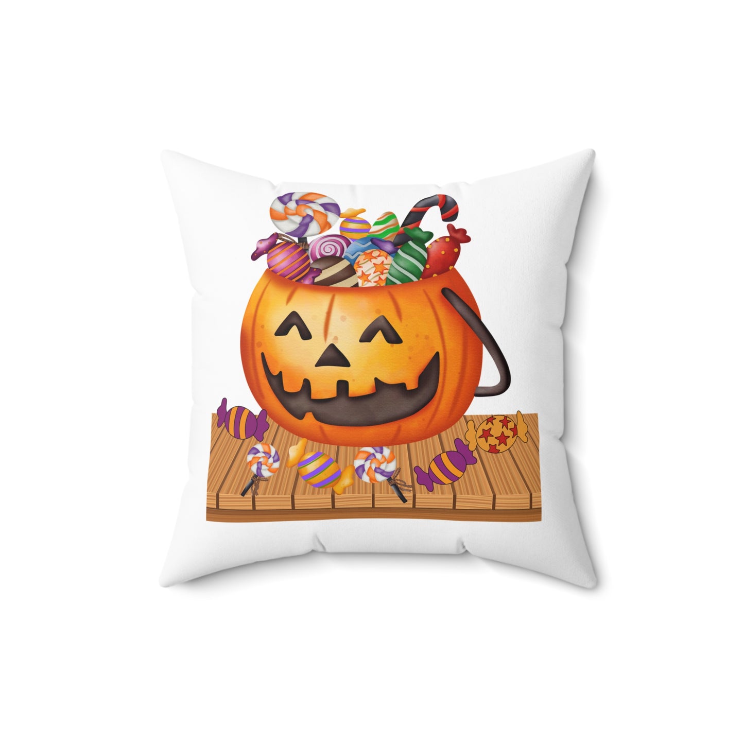 White Jack O Lantern With Candy Halloween Throw Pillow,  Halloween Room Decor, Decorative Spooky Throw Pillow, 18x18 Accent Pillow