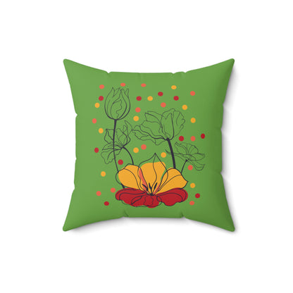 Floral Designer Throw Pillow, 14x14 Inch Room Decor, Green Pillow For Couch, Indoor Pillow Decor, Decorative Accent Pillow, Cute Pillow