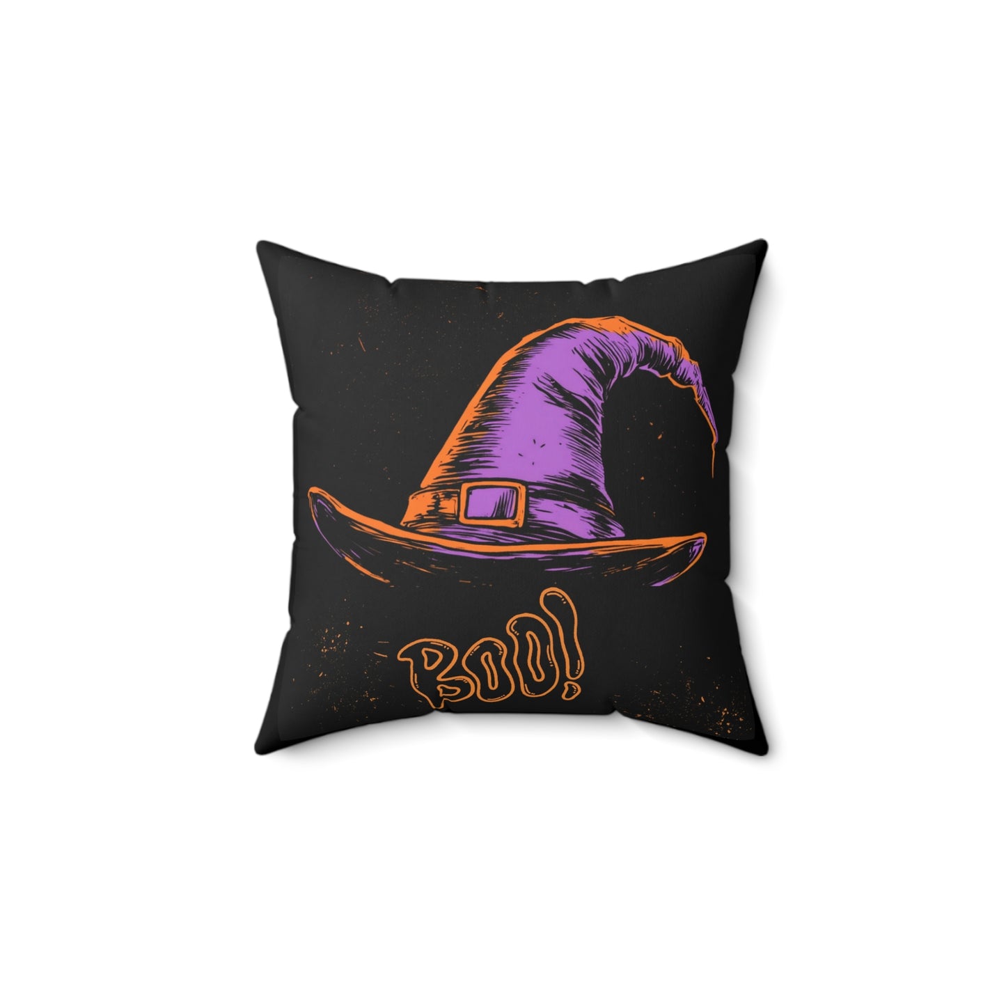 Witch Hat “Boo!” Halloween Throw Pillow – Square Decorative Pillow for Spooky Home Decor