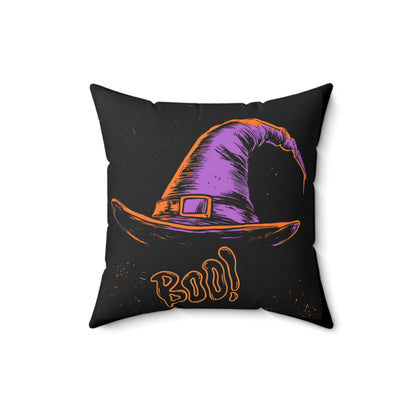 Witch Hat “Boo!” Halloween Throw Pillow – Square Decorative Pillow for Spooky Home Decor