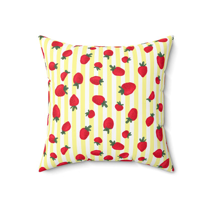 Strawberry Printed Throw Pillow, Room Accent Decor, Yellow And Red Square Designer Pillow