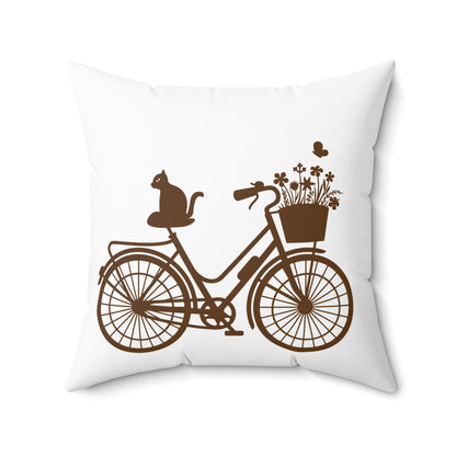 Bicycle Cat Accent Throw Pillow For Living Room, Statement Room Decor, Conversation Starter Pillow Decor, Housewarming Gift