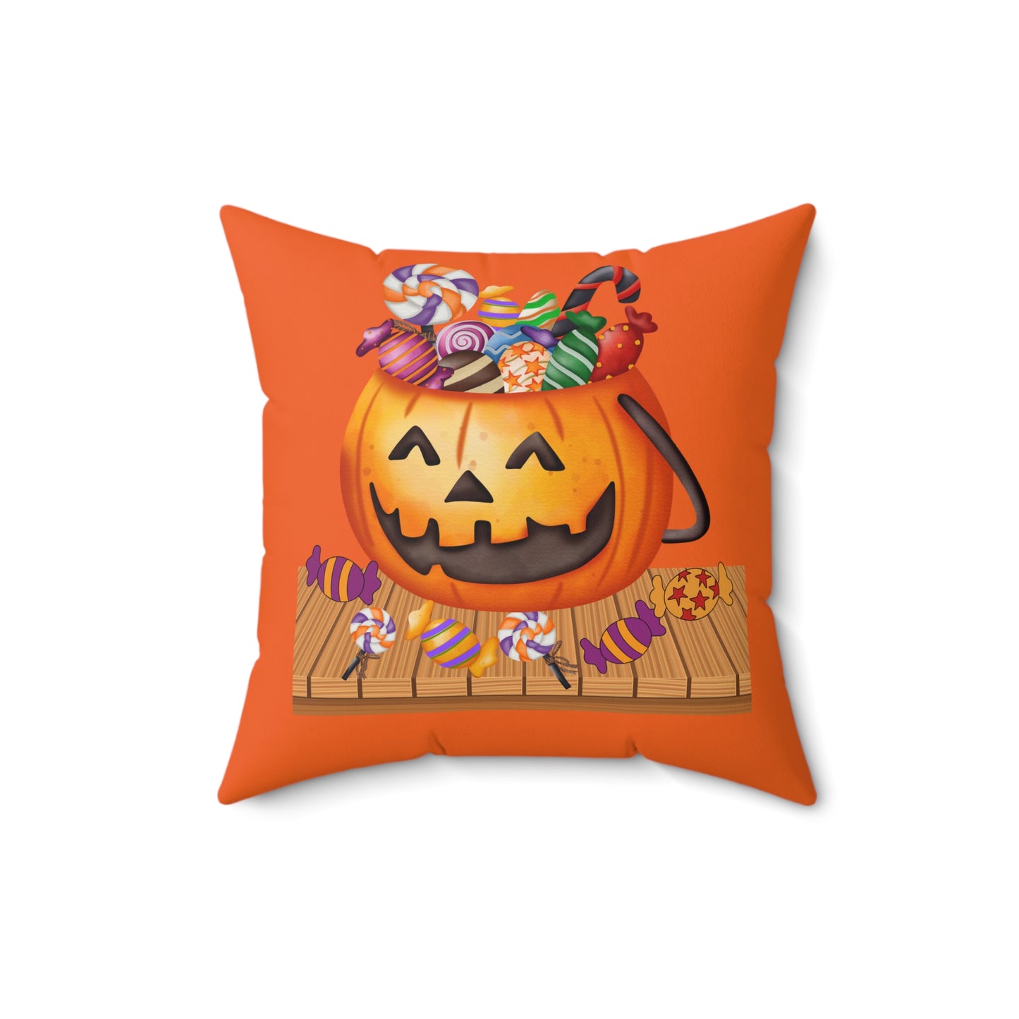 Halloween Jack O Lantern Candy Square Pillow, Pumpkin With Candy Pillow, Halloween Decor Pillow, Fall Decor Pillow, Halloween Decor