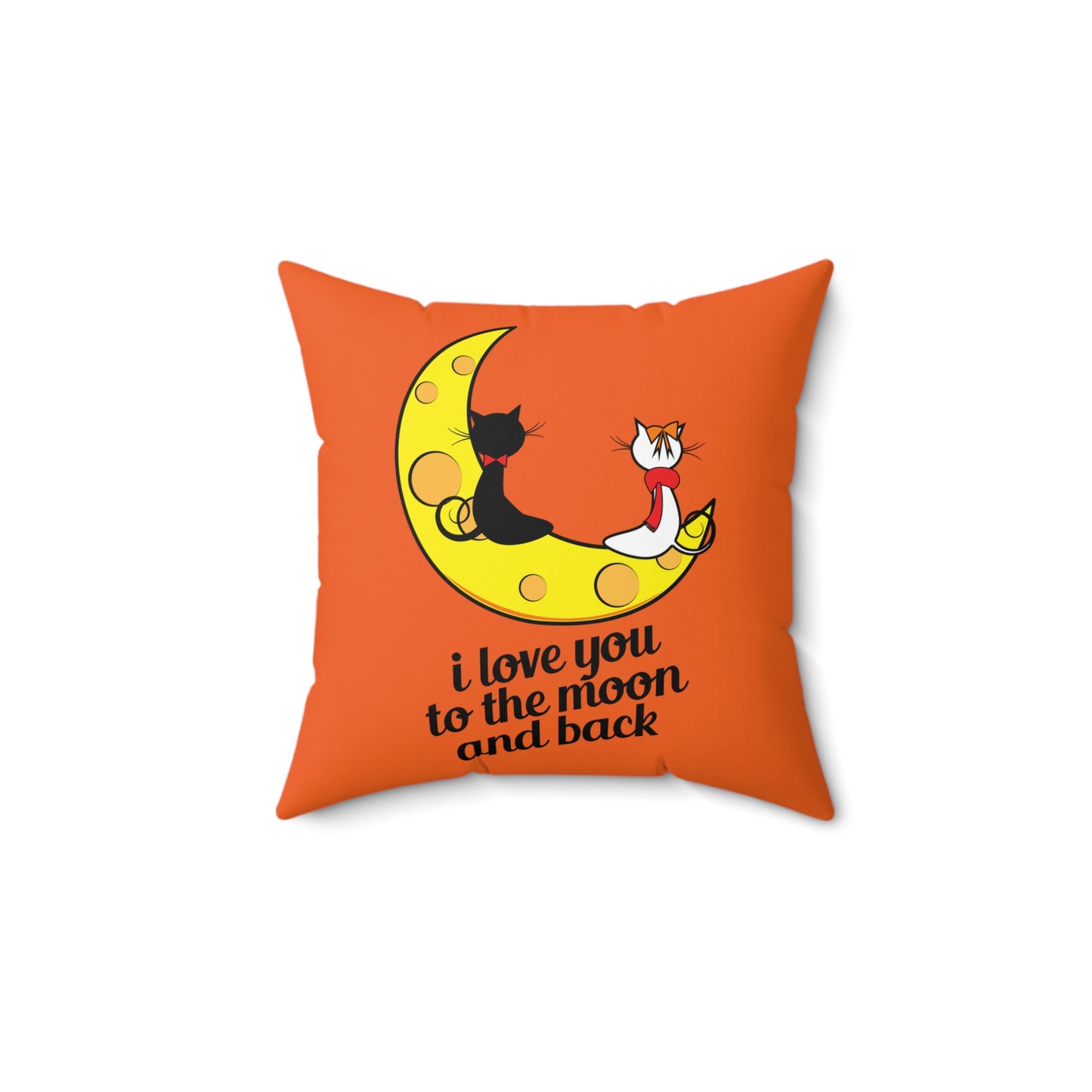 I Love You To The Moon Cat Throw Pillow, Square Polyester Throw Pillow With Cover, Orange And Yellow Decorative Pillow, Gifts For Her