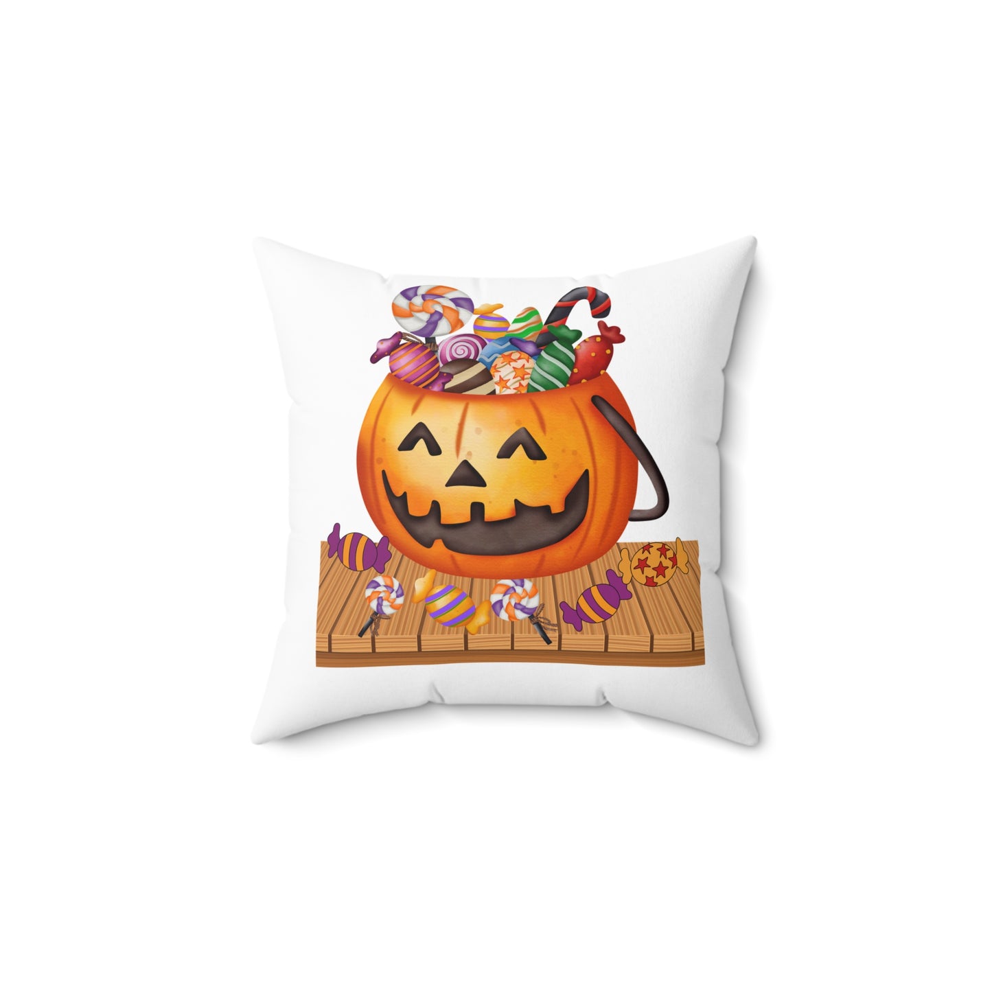 White Jack O Lantern With Candy Halloween Throw Pillow,  Halloween Room Decor, Decorative Spooky Throw Pillow, 18x18 Accent Pillow