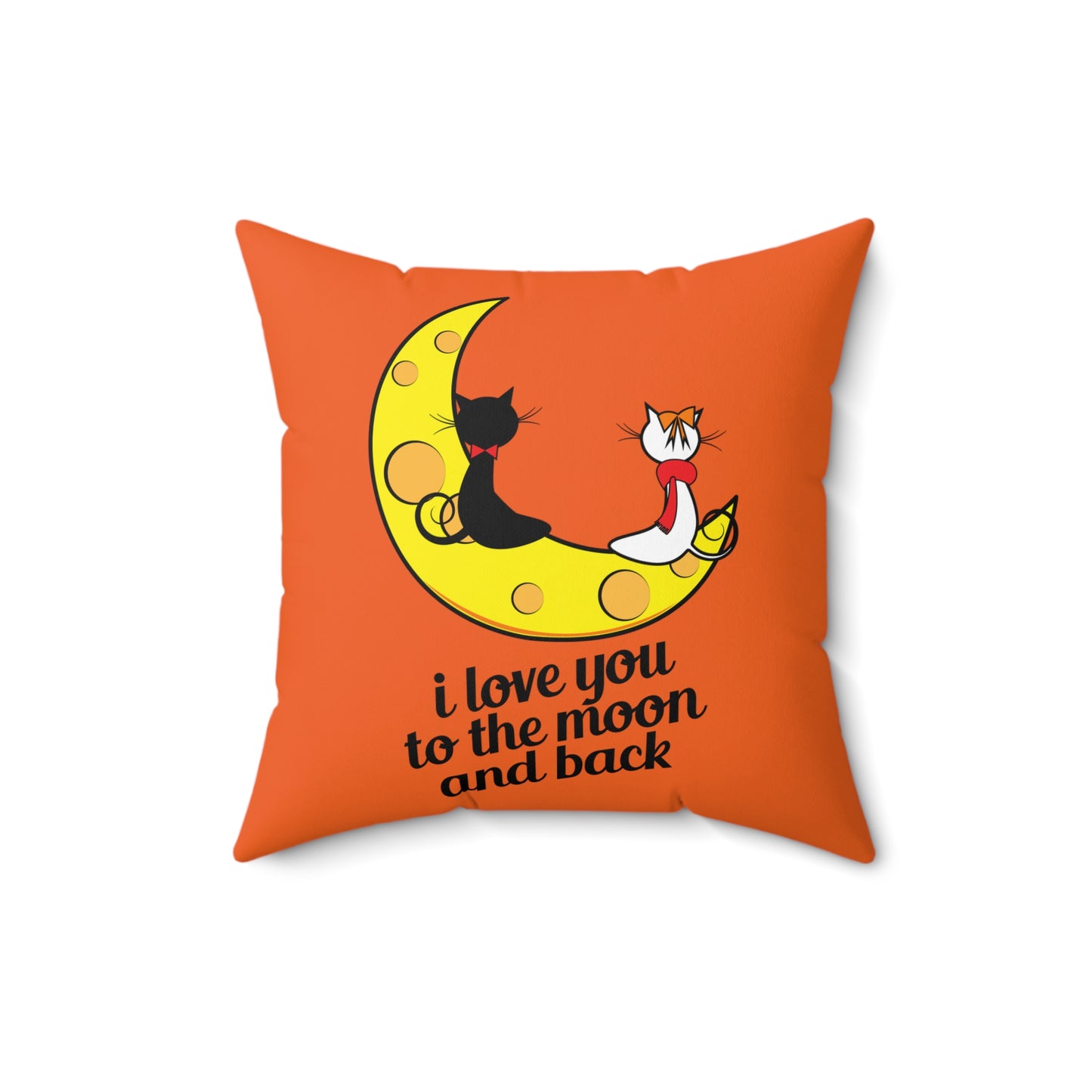 I Love You To The Moon Cat Throw Pillow, Square Polyester Throw Pillow With Cover, Orange And Yellow Decorative Pillow, Gifts For Her