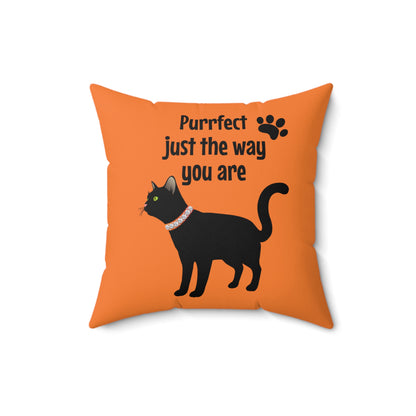 Black Cat Halloween Decorative Throw Pillow, Orange Square Pillow With Cover, Living Room Accent Decor,  Gifts For Cat Lovers, Cat Moms