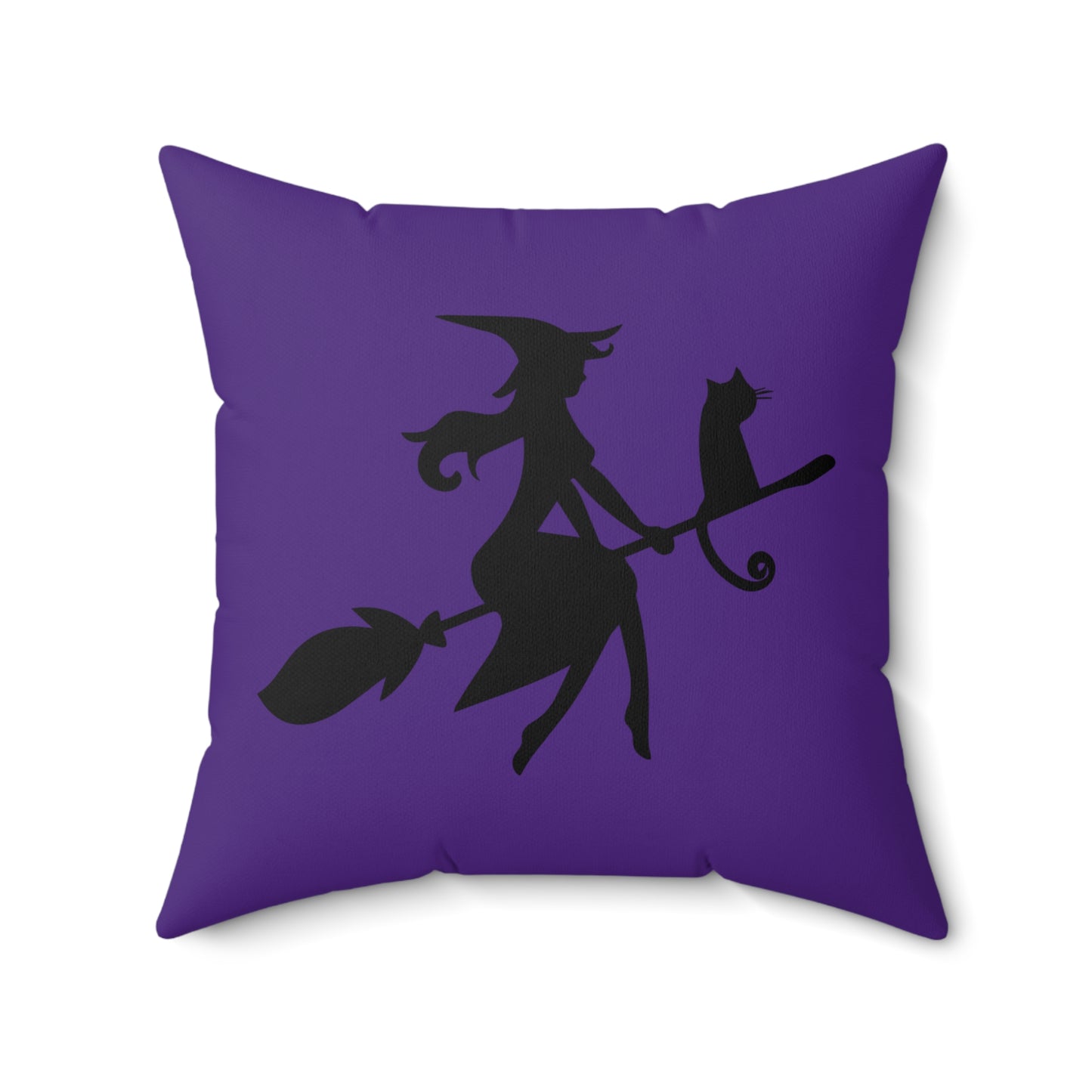 Halloween Witch and Cat On A Broom, Purple Halloween Throw Pillow, Halloween Decor, Fall Pillow, Halloween Patio Pillow, Cute Throw Pillow