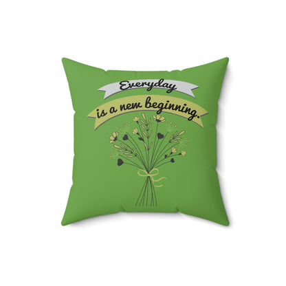 Todos los días son un nuevo comienzo, elegante almohada floral verde, almohada de poliéster con funda, almohada de 18 x 18 pulgadas, decoración de habitación verde, ideas de regalo