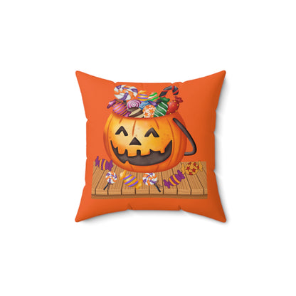 Halloween Jack O Lantern Candy Square Pillow, Pumpkin With Candy Pillow, Halloween Decor Pillow, Fall Decor Pillow, Halloween Decor