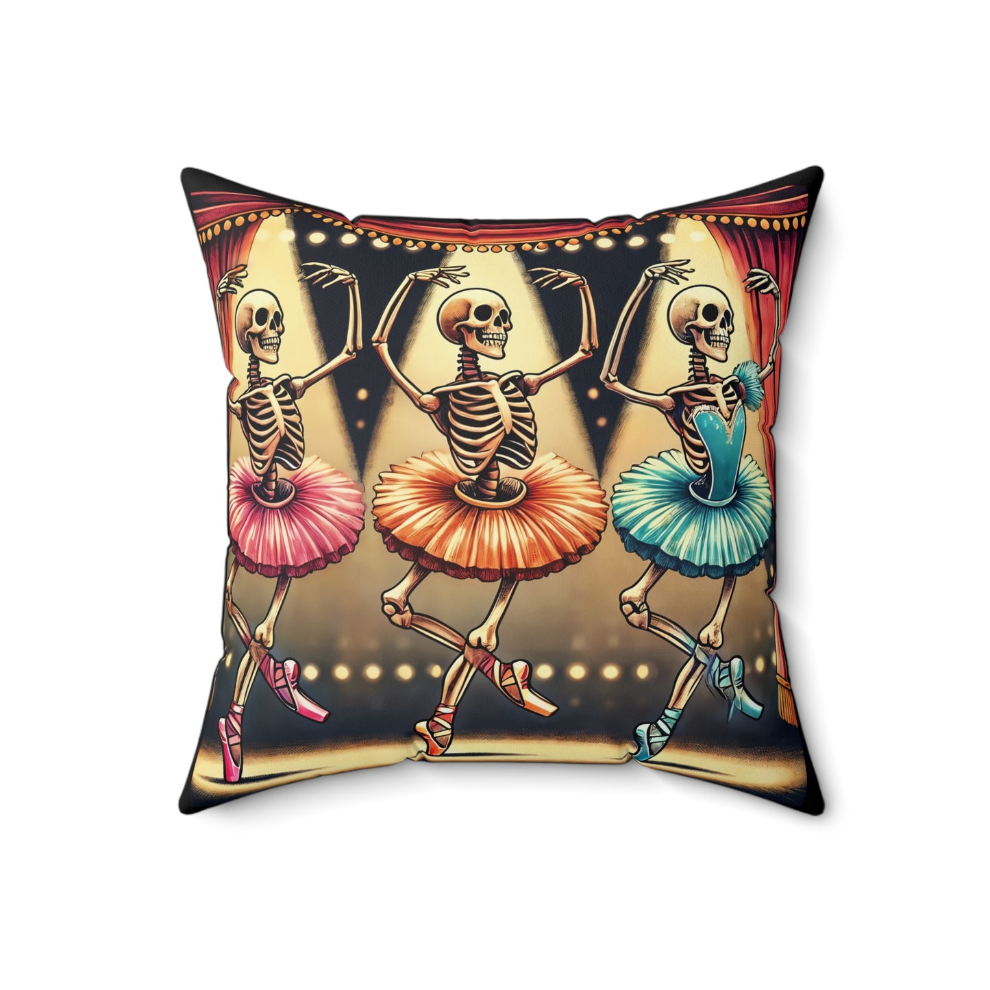 Dancing Skeleton Ballerinas Halloween Throw Pillow – Fun Spooky Season Decor