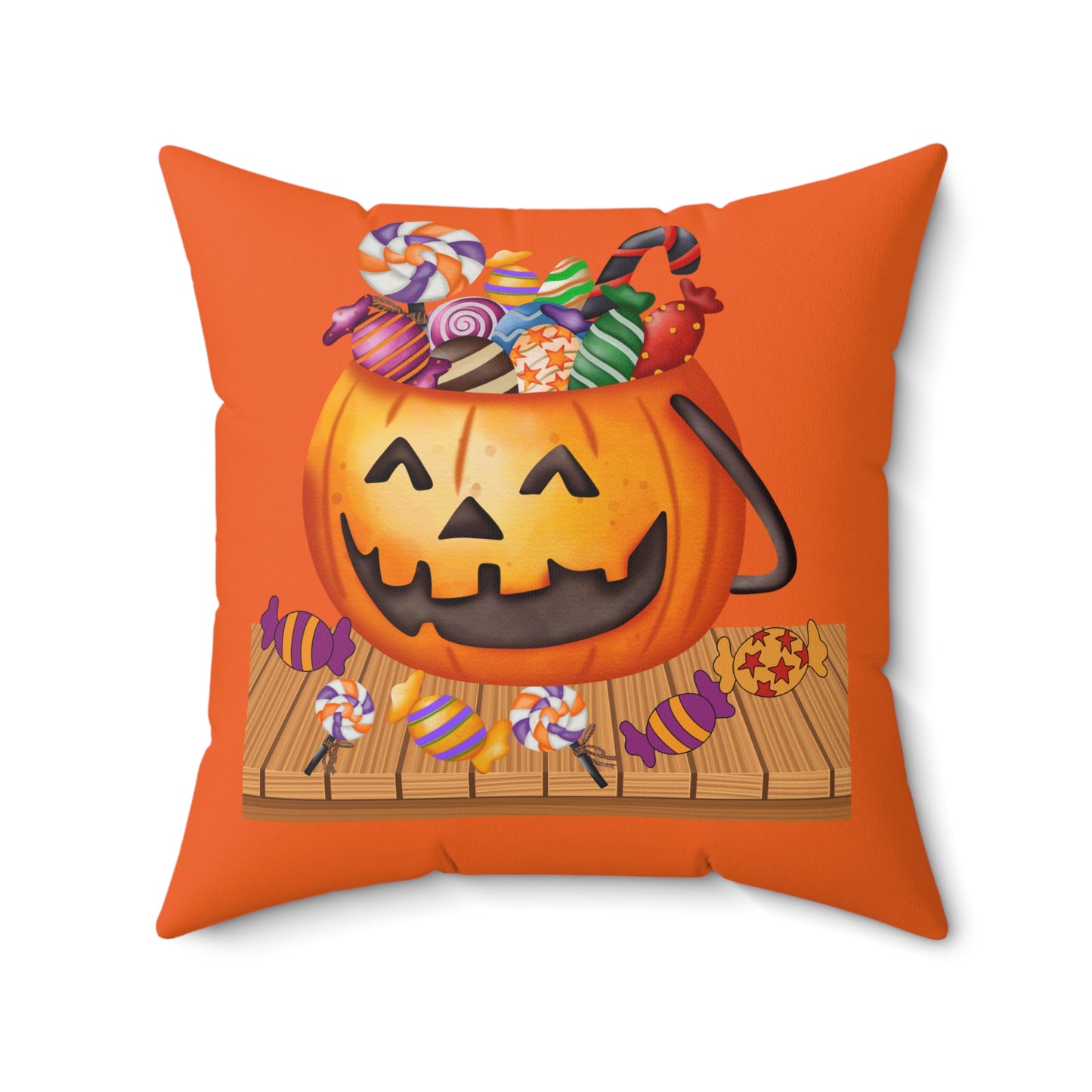 Halloween Jack O Lantern Candy Square Pillow, Pumpkin With Candy Pillow, Halloween Decor Pillow, Fall Decor Pillow, Halloween Decor