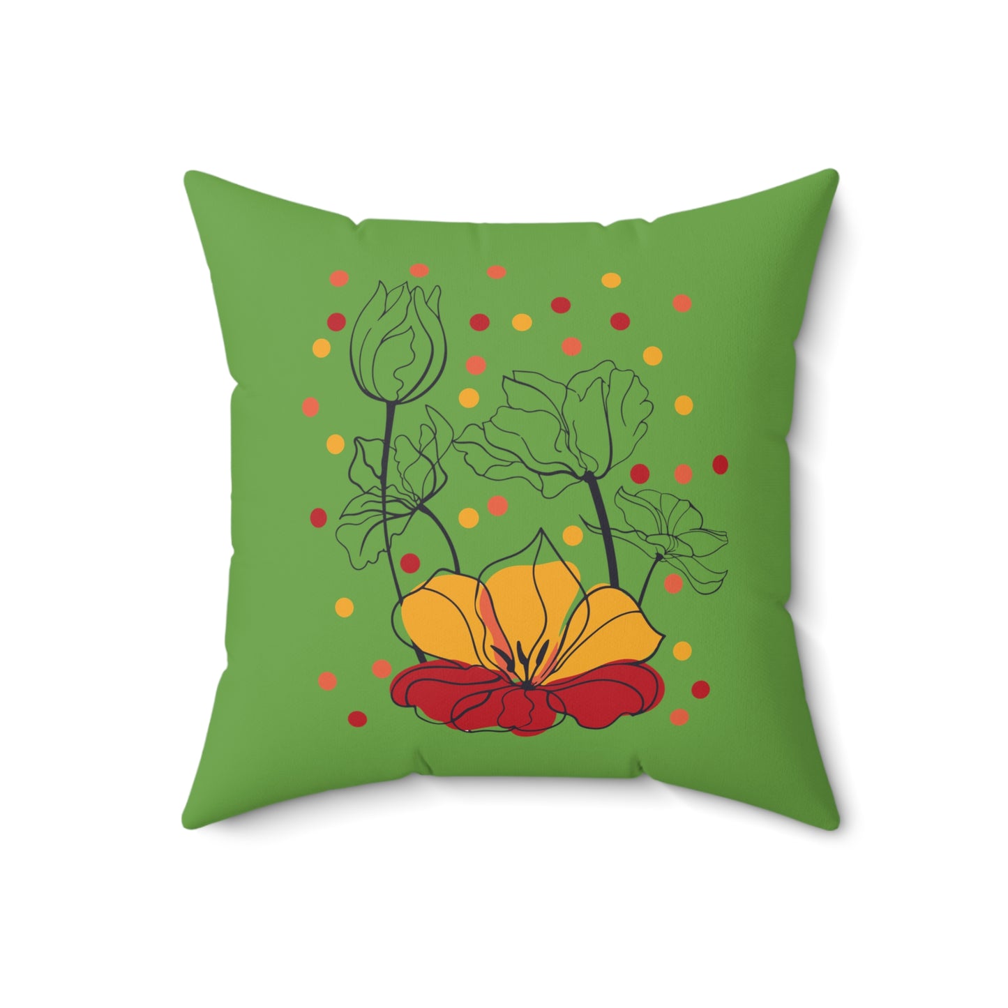 Floral Designer Throw Pillow, 14x14 Inch Room Decor, Green Pillow For Couch, Indoor Pillow Decor, Decorative Accent Pillow, Cute Pillow