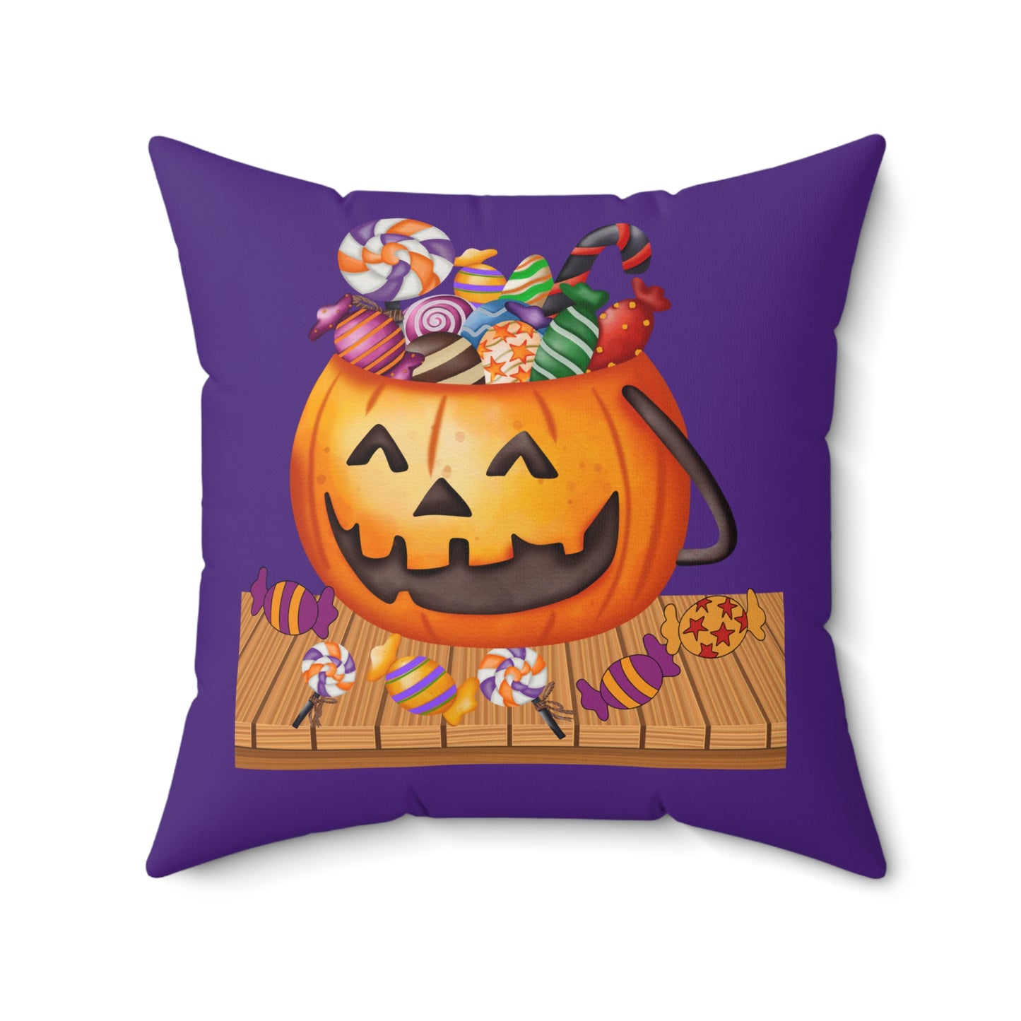 Coussin de bonbons Halloween Jack O Lantern, coussin d'automne violet pour chambre d'enfant, visage de citrouille amical pour chambre d'enfant, décoration de chambre d'Halloween