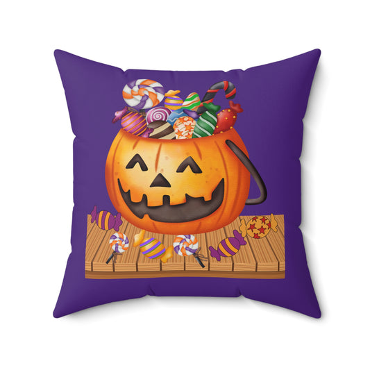 Halloween Jack O Lantern Candy Pillow, Purple Fall Throw Pillow For Kids Room, Friendly Pumpkin Face For Kids Room,  Halloween Room Decor