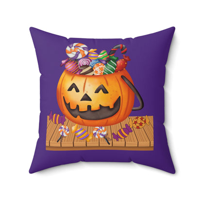 Coussin de bonbons Halloween Jack O Lantern, coussin d'automne violet pour chambre d'enfant, visage de citrouille amical pour chambre d'enfant, décoration de chambre d'Halloween