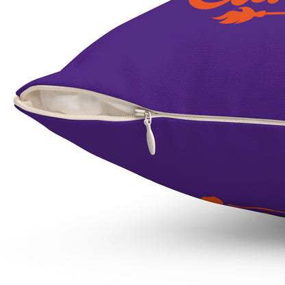 Almohada morada y naranja, decoración de Halloween, almohada con brujas en una escoba buscando dulces, almohada de otoño, decoración de sala de estar de octubre, regalos