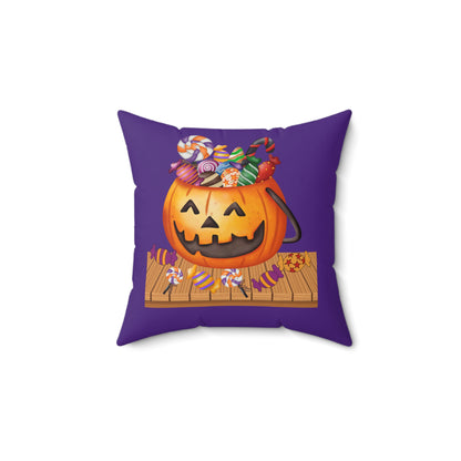 Halloween Jack O Lantern Candy Pillow, Purple Fall Throw Pillow For Kids Room, Friendly Pumpkin Face For Kids Room,  Halloween Room Decor