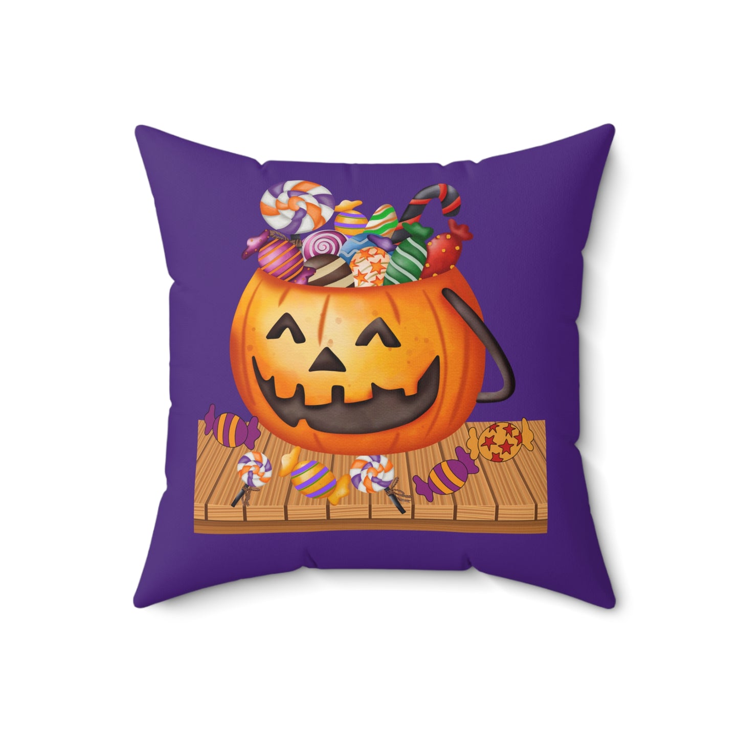 Coussin de bonbons Halloween Jack O Lantern, coussin d'automne violet pour chambre d'enfant, visage de citrouille amical pour chambre d'enfant, décoration de chambre d'Halloween