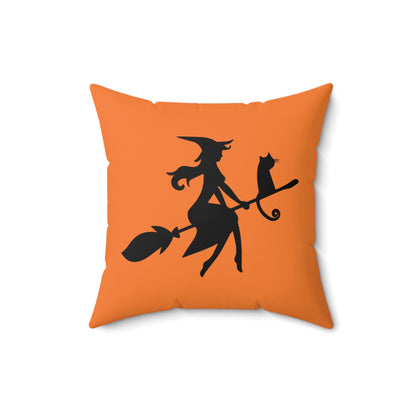 Coussin décoratif Halloween Witch In Flight, coussin design orange et noir, décoration d'automne unique, coussin décoratif mignon Halloween, coussin de canapé